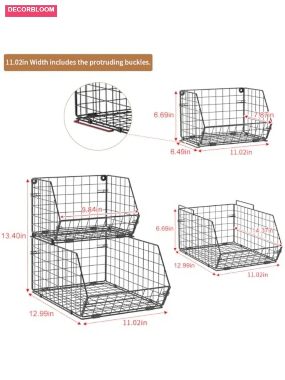 2-Tier Stackable Wire Basket Potato Onion Storage Bin Countertop